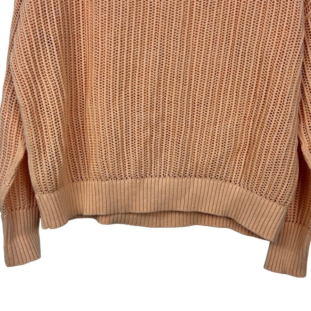 Forte Cashmere Sweater Womens Large Peach Cotton Open Knit Mesh Pullover - Picture 9 of 9